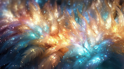 Wall Mural - beautiful lighting shining feathers, ai generated image