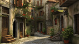 Fototapeta Uliczki - a classic beautiful little town view of a south place on earth, ai generated image