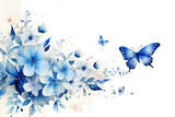 Fototapeta Motyle - Blue Tone Watercolor Illustration of Butterfly with Floral. Generative AI.