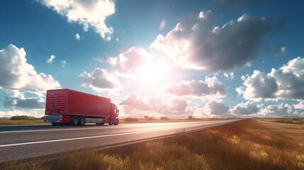 Freight truck driving on highway road. Freight transportation