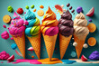 Colorful  fruity  tasty ice cream. Generative AI