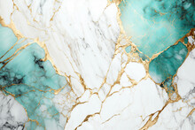 White And Turquoise Marble Textured Background. Abstract Design Texture. AI