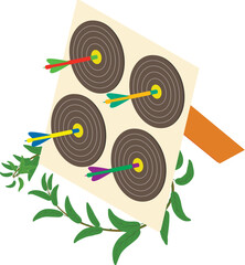 Poster - Archery sport icon isometric vector. Shooting target with arrow and green branch. Archery sport equipment