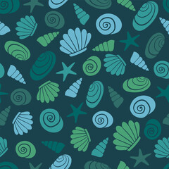 Wall Mural - Marine seamless pattern shells and starfish.