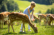 © BGStock72 - Little girl among reindeer herd on the sunny day