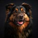 Fototapeta  - Studio portrait of a big dog with a cute face on a black background. Generative AI