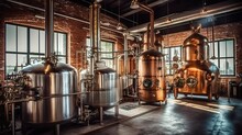 Captivating Scene Of Craft Beer Production In Microbreweries, Showcasing Artisanal Brewing, Brewing Equipment