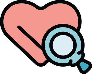Poster - Heart search relationship icon. Outline Heart search relationship vector icon for web design isolated on white background color flat
