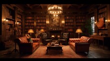 A Vintage-style Reading Room In An Old Library Or House, Featuring Leather Armchairs, Generative AI.