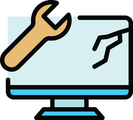 Poster - Wrench laptop icon. Outline Wrench laptop vector icon for web design isolated on white background color flat