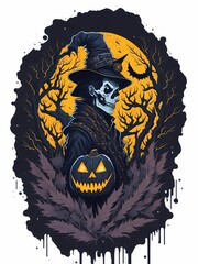 Wall Mural - creepy halloween witch, halloween holiday, witch on halloween, witch hat, by generative ai