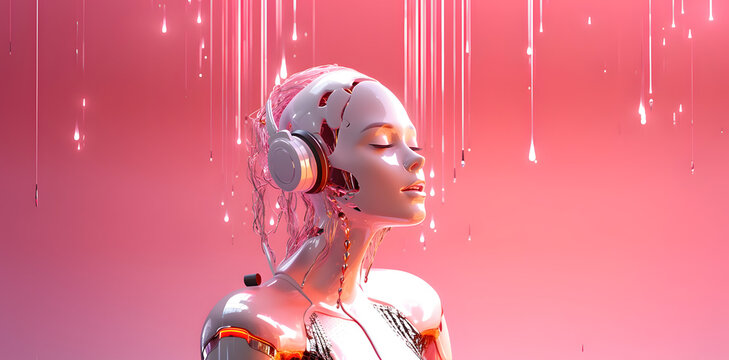 AI robot vocalist. Concept of AI generated song or music. AI generated