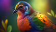 Colorful exotic bird fly. Forest landscape blured background Ai generated image
