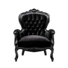 Black Accent Chair, Armchair Isolated On Transparent Background. 