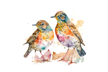 Poster - birds drawn with colored watercolors isolated on a white background. Generated by AI.