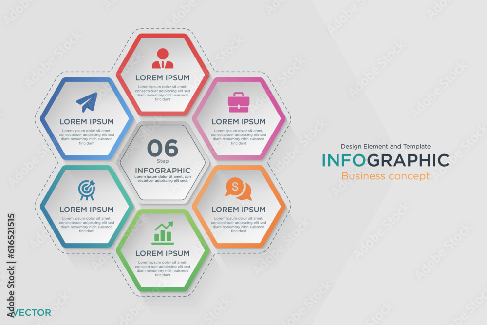 infographic business concept. Honeycomb Text Box 6 step Design Element ...