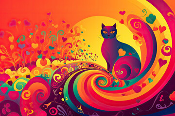 Abstract multicolored background with cats, beautiful wallpaper, AI Generated