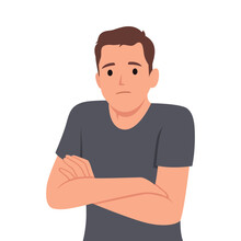 Young man cartoon character Confused in Casual wear scratching his head. Unhappy man in puzzled expression. Flat vector illustration isolated on white background