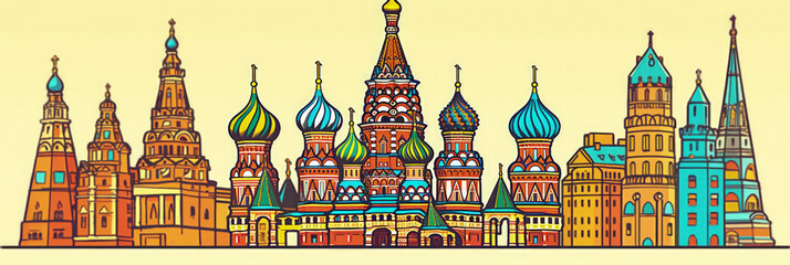 Moscow city panorama, urban landscape with modern buildings. Business travel and travelling of landmarks. Illustration, web background. Skyscraper silhouette. Russia - Generative AI