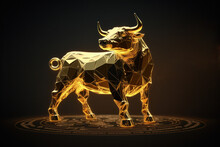 Gold Bull Market.Golden Bull - A Symbol Of Financial Growth In A Technological Style On A Dark Background. Generative AI. 