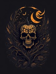 Wall Mural - illustration of a skeleton, halloween skeleton, halloween illustration of a tenebrous skeleton, by generative ai