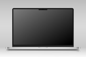 Fototapete - A laptop with an empty black matte screen on a gray background. Realistic mock-up of a modern laptop in a silver metal case. Vector illustration.