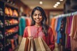 South Indian woman shopping in mall carrying bag generative ai