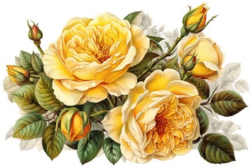 Sticker - yellow roses isolated on white background. AI generated