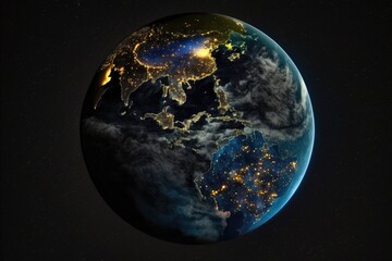 Wall Mural - the illuminated cities of the world at night as seen from space. Generative AI