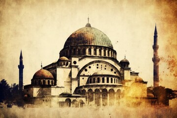 Poster - grand architectural masterpiece with a towering dome. Generative AI