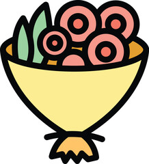Poster - Flower bouquet present icon. Outline Flower bouquet present vector icon for web design isolated on white background color flat