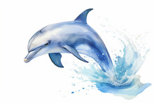Watercolor Painting Of A Dolphin Swimming In The Water. Beautiful Artistic Image For Poster, Wallpaper, Art Print. Generative AI.