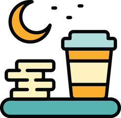 Poster - Late work coffee icon. Outline Late work coffee vector icon for web design isolated on white background color flat