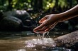 a person's hand pouring water into the water Generative AI