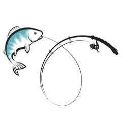 Wall Mural - Catch of fish on the hook of a fishing rod. Design for fishing