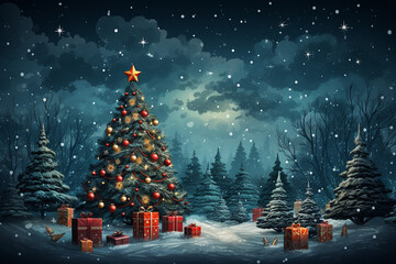 christmas tree with gifts ai generative