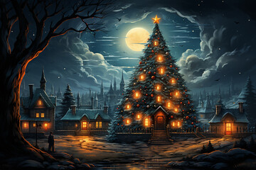 Wall Mural - christmas tree in the night Ai generative