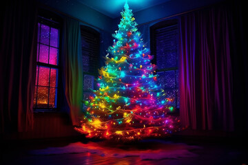 Poster - abstract christmas tree with lights Ai generative 