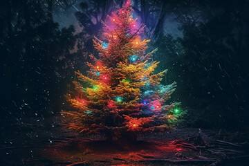 Wall Mural - abstract christmas tree with lights Ai generative 