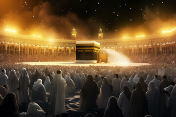 Wall Mural - Beautiful kaaba hajj piglrimage in mecca umra eid al adha photo background illustration