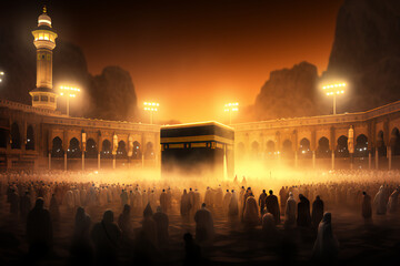 Wall Mural - Beautiful kaaba hajj piglrimage in mecca umra eid al adha photo background illustration