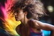 © DesignVectX - A candid profile view of a lively woman energetically dancing in her workout gear. Generative AI