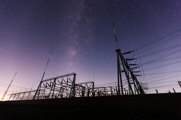 Wall Mural - pylon and the Milky Way, The high voltage substation is under the stars