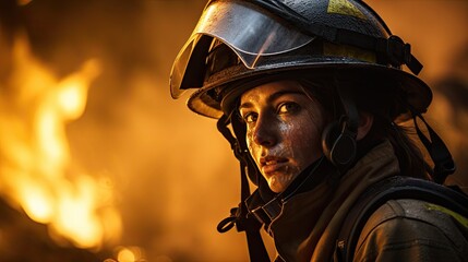 Wall Mural - a woman wearing a firefighter helmet