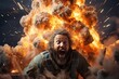 a man with a beard and a large explosion