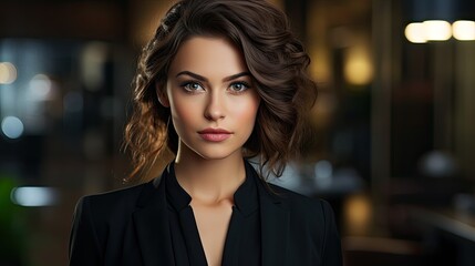Wall Mural - a woman with brown hair wearing a black suit