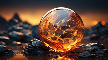 a glass ball on rocks