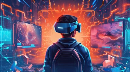 Wall Mural - VR technology concept illustration. generativexa ai 