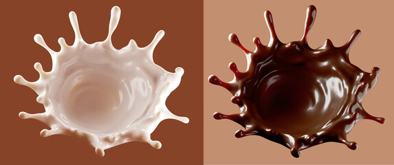 Wall Mural - milk and chocolate splash. 3d illustration. Isolated on background. Clipping path. Design element.