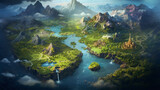 Fototapeta Do akwarium - fantasy map game board illustration adventure element, generative ai